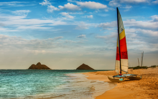 Boat On Oahu Beach Hawaii Wallpaper for Android, iPhone and iPad