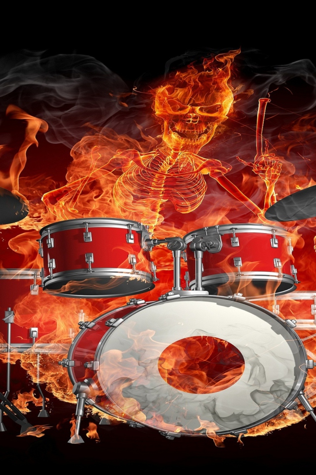 Skeleton on Drums wallpaper 640x960