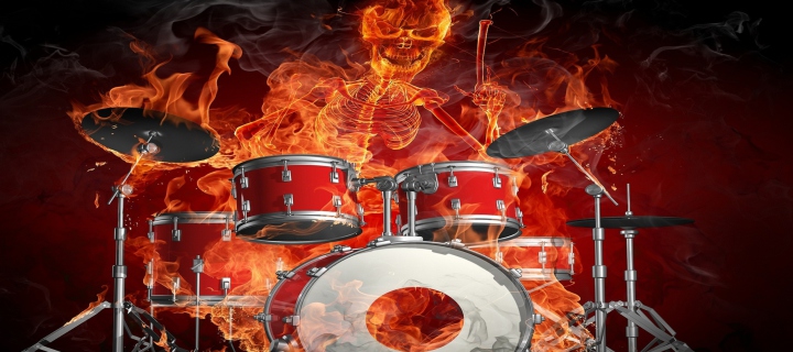 Das Skeleton on Drums Wallpaper 720x320