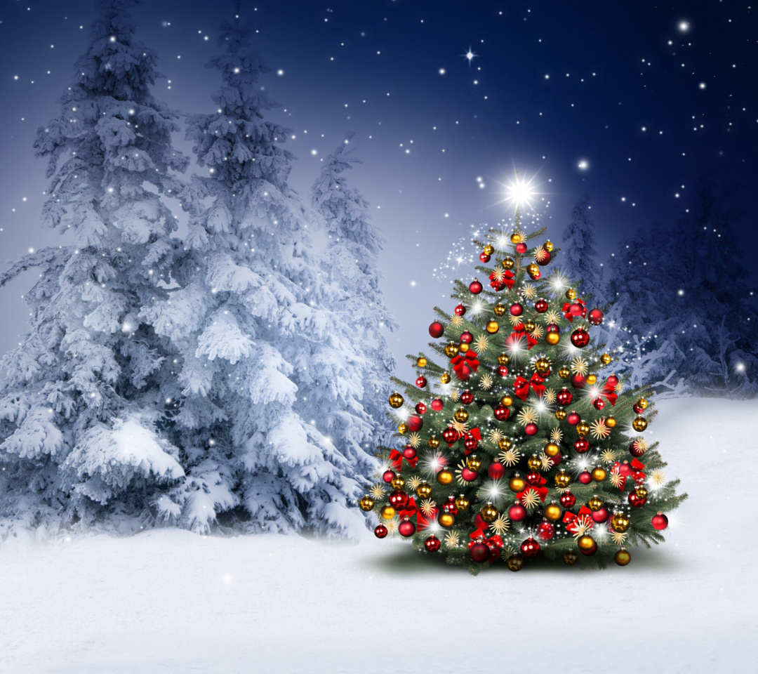 Winter Christmas tree wallpaper 1080x960