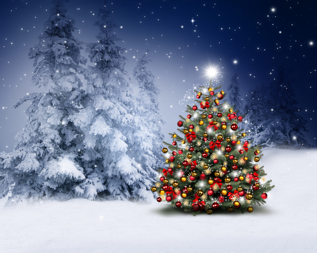 Winter Christmas tree wallpaper 1280x1024