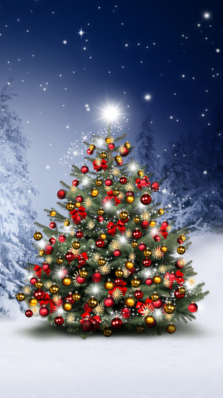 Winter Christmas tree wallpaper 750x1334