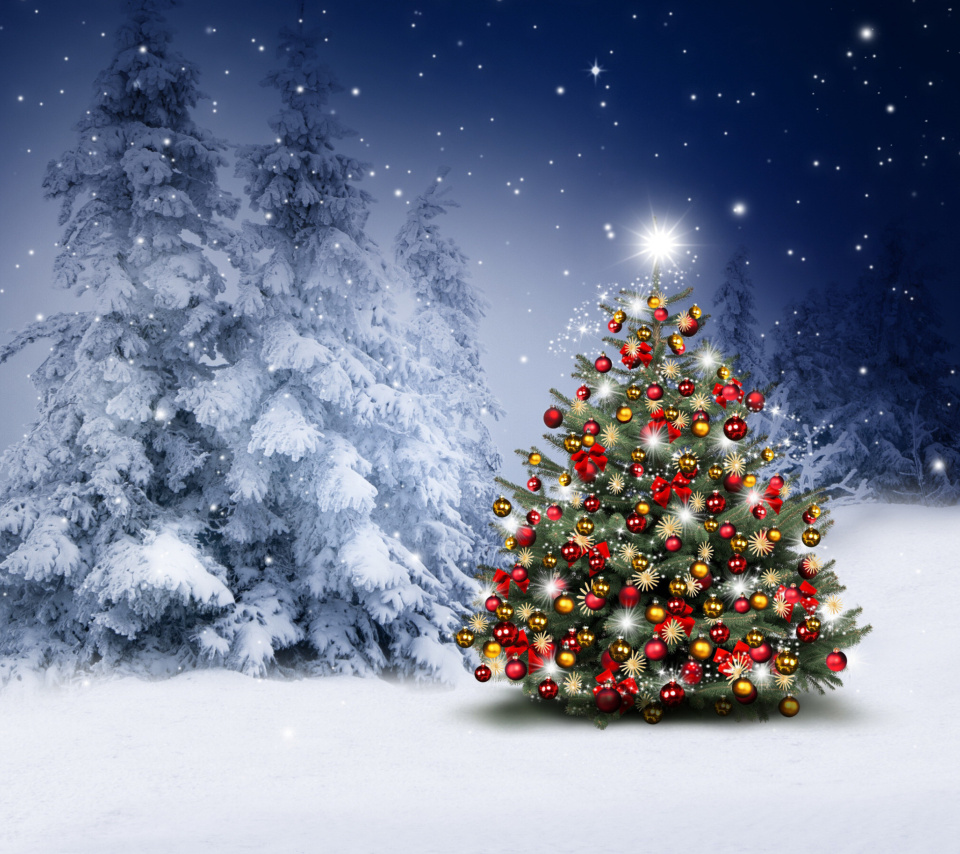 Winter Christmas tree wallpaper 960x854