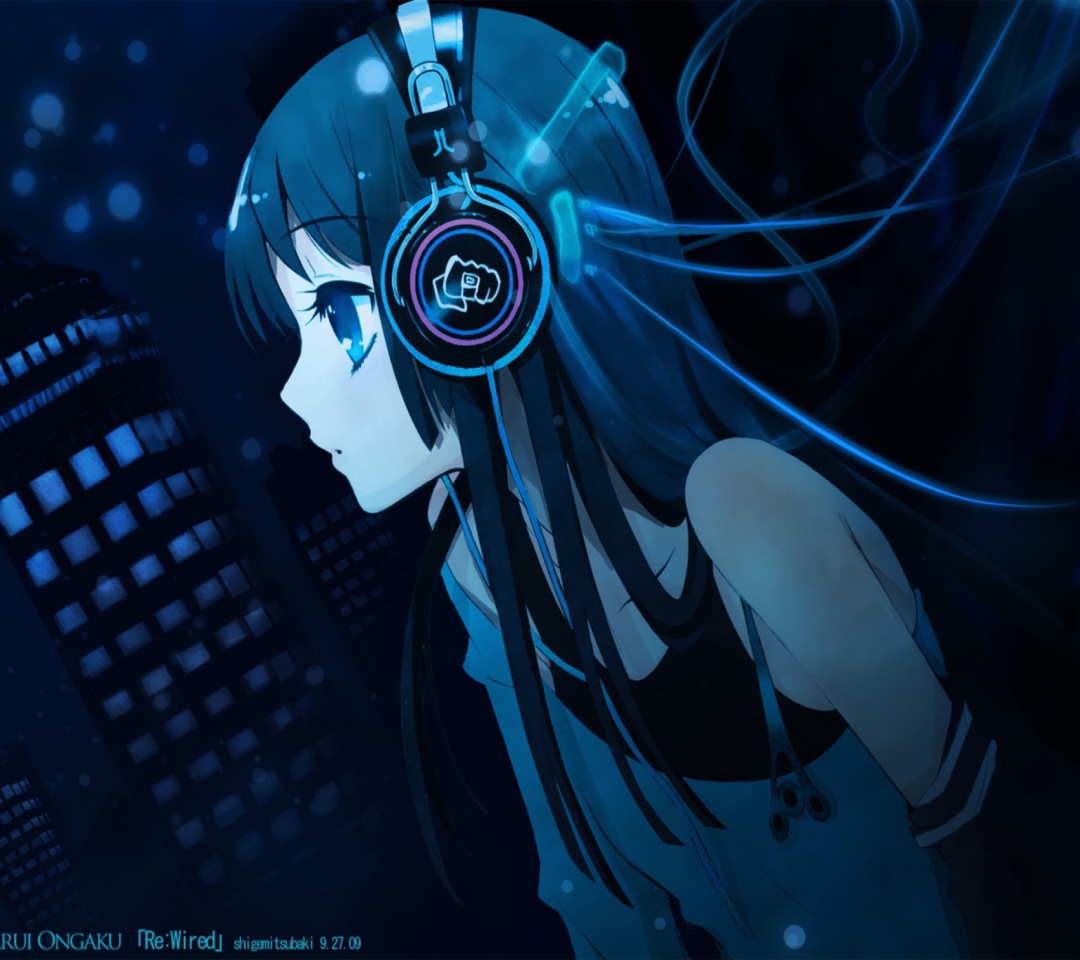 Das Anime Girl With Headphones Wallpaper 1080x960