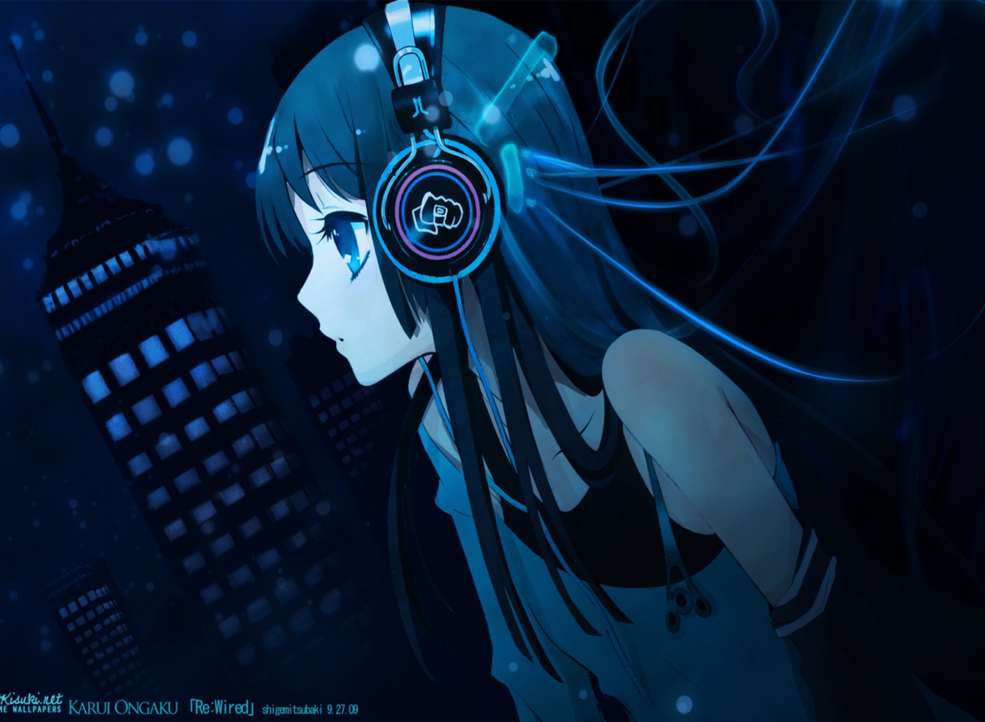 Обои Anime Girl With Headphones 1920x1408