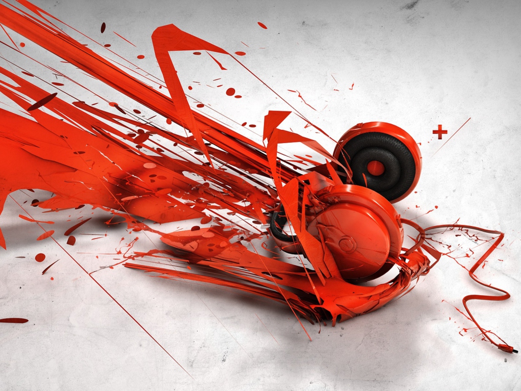 Das Red Headphones Art Wallpaper 1024x768