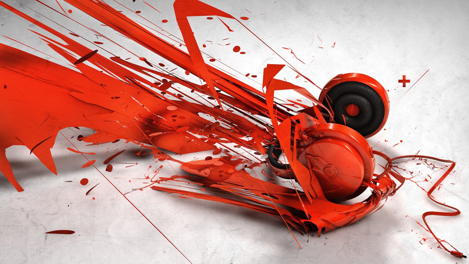 Обои Red Headphones Art 1920x1080