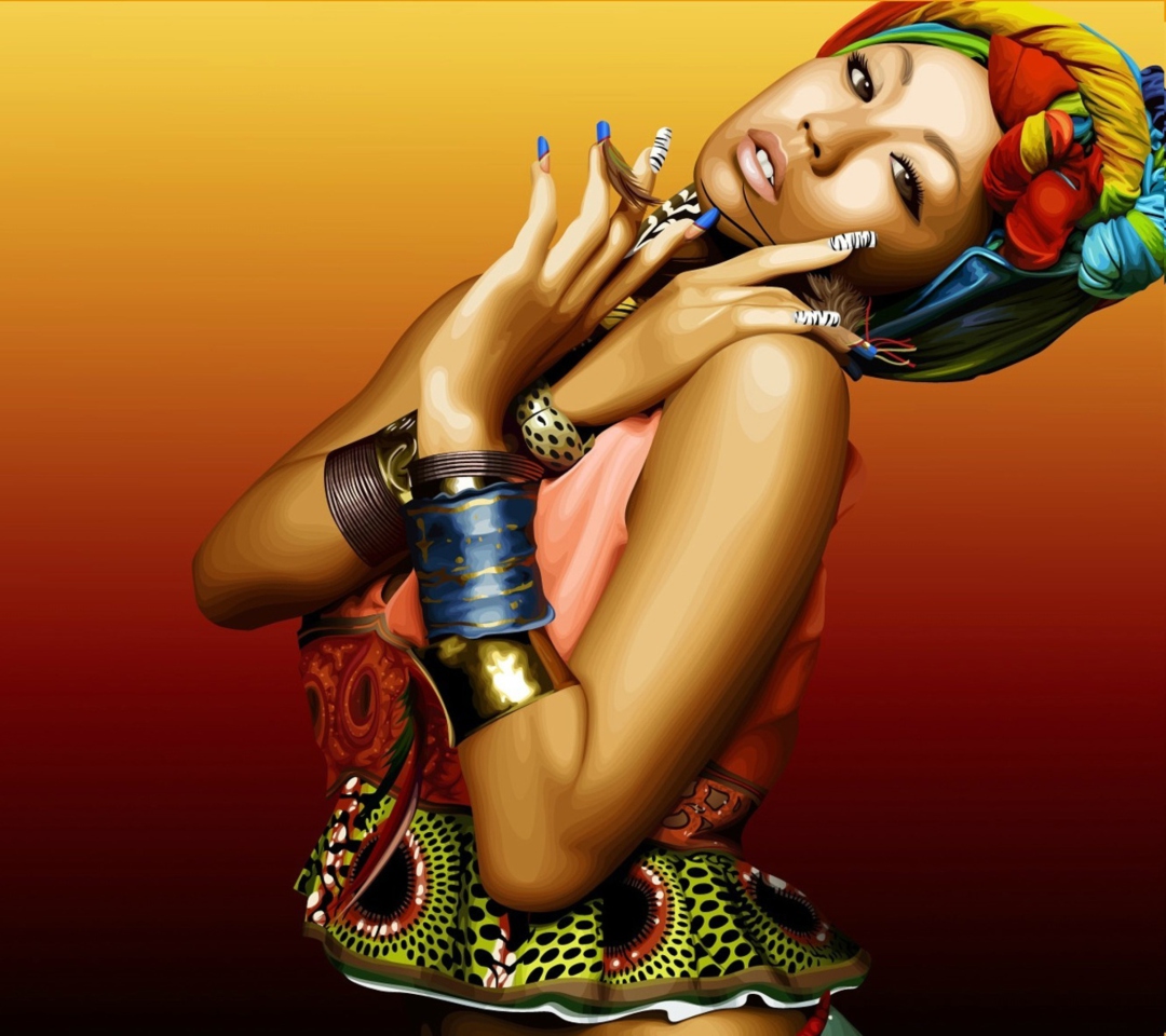 Screenshot №1 pro téma African Style Girl Painting 1080x960