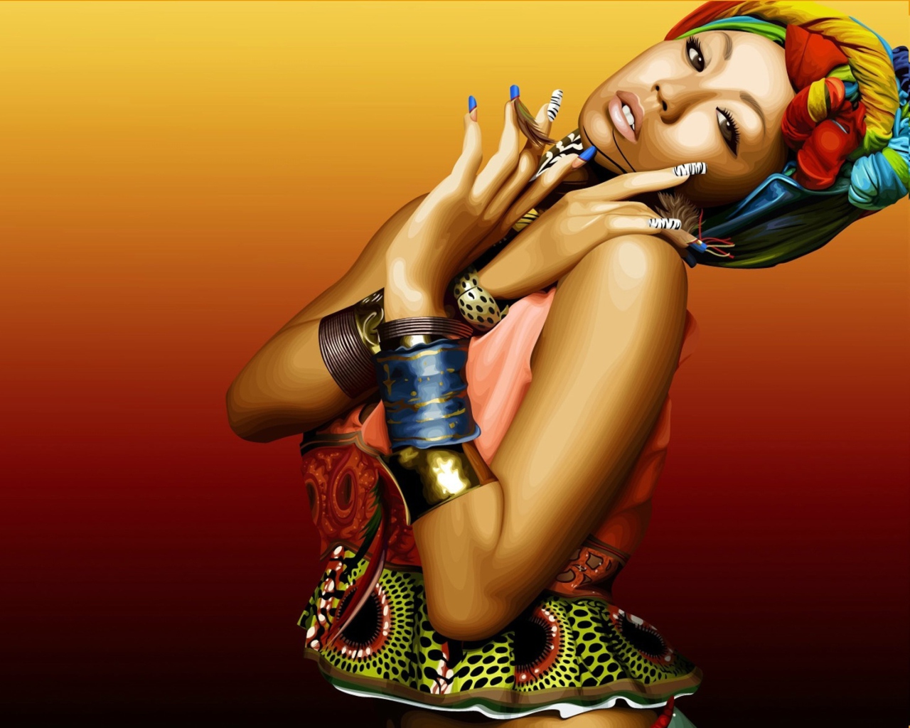 Screenshot №1 pro téma African Style Girl Painting 1280x1024