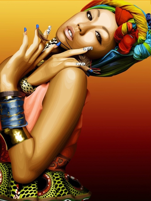 Das African Style Girl Painting Wallpaper 480x640