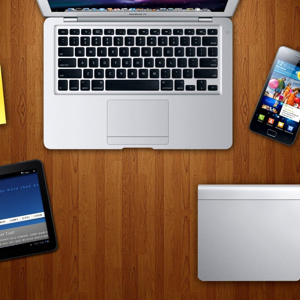 Das Apple Gadgets, MacBook Air, iPad, Samsung Galaxy Wallpaper 1024x1024