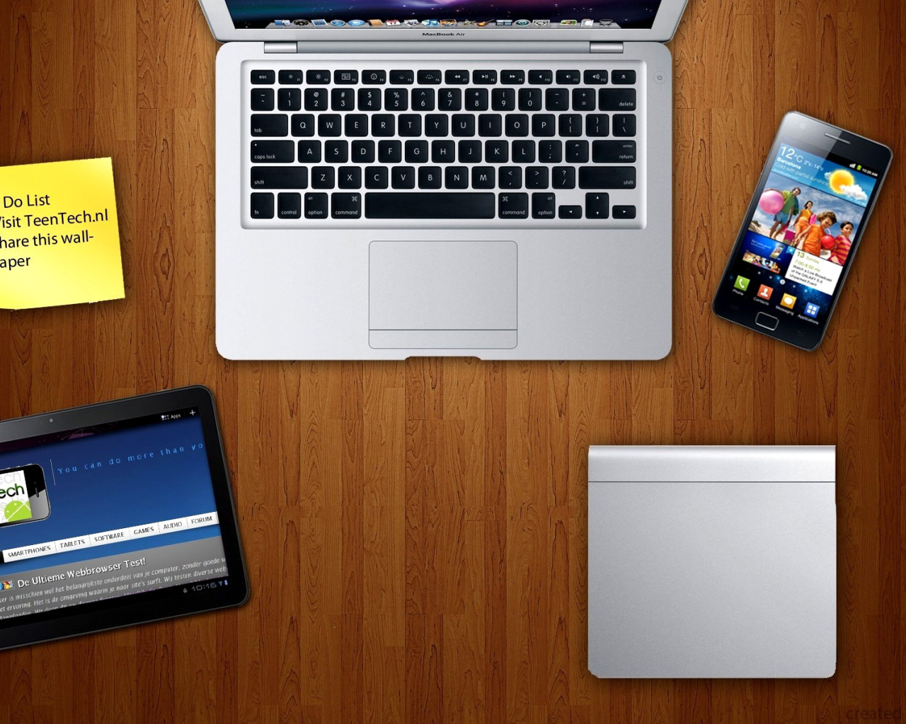 Das Apple Gadgets, MacBook Air, iPad, Samsung Galaxy Wallpaper 1280x1024