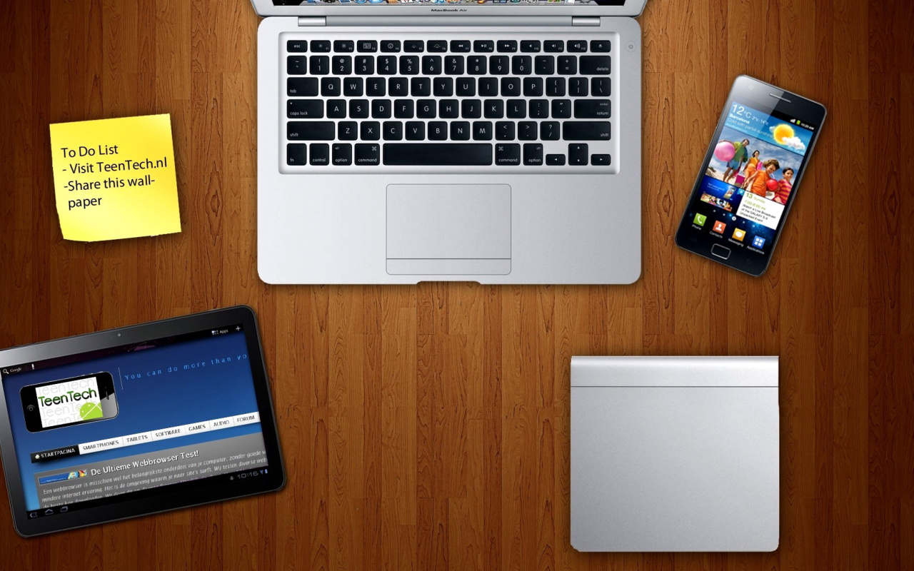 Apple Gadgets, MacBook Air, iPad, Samsung Galaxy wallpaper 1280x800