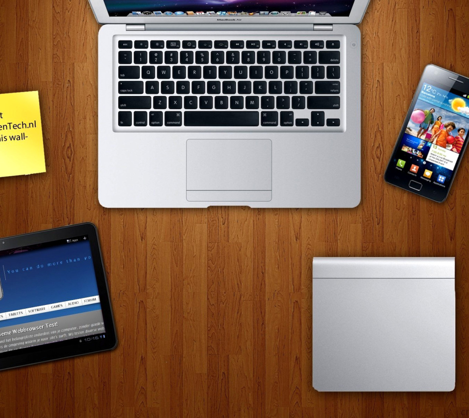 Apple Gadgets, MacBook Air, iPad, Samsung Galaxy wallpaper 960x854