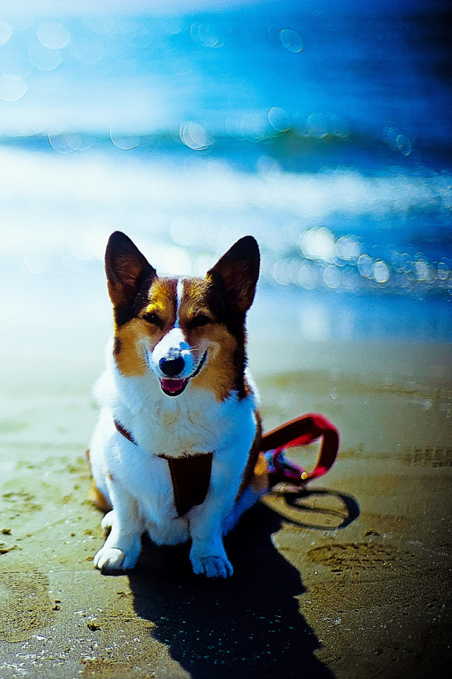 Das Happy Dog At Beach Wallpaper 640x960