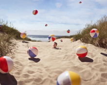 Fondo de pantalla Beach Balls And Man's Head In Sand 220x176