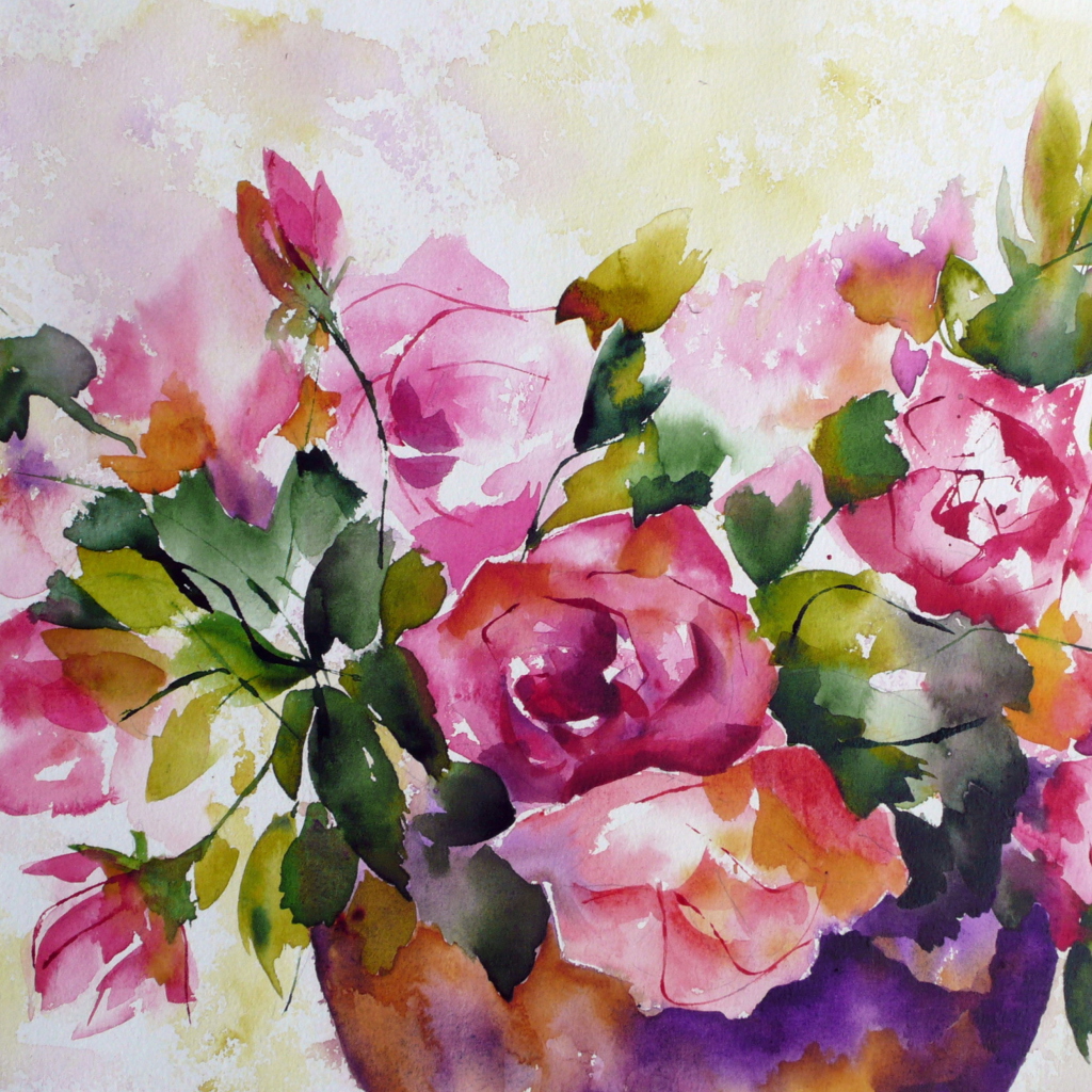 Das Watercolor Flowers Wallpaper 1024x1024