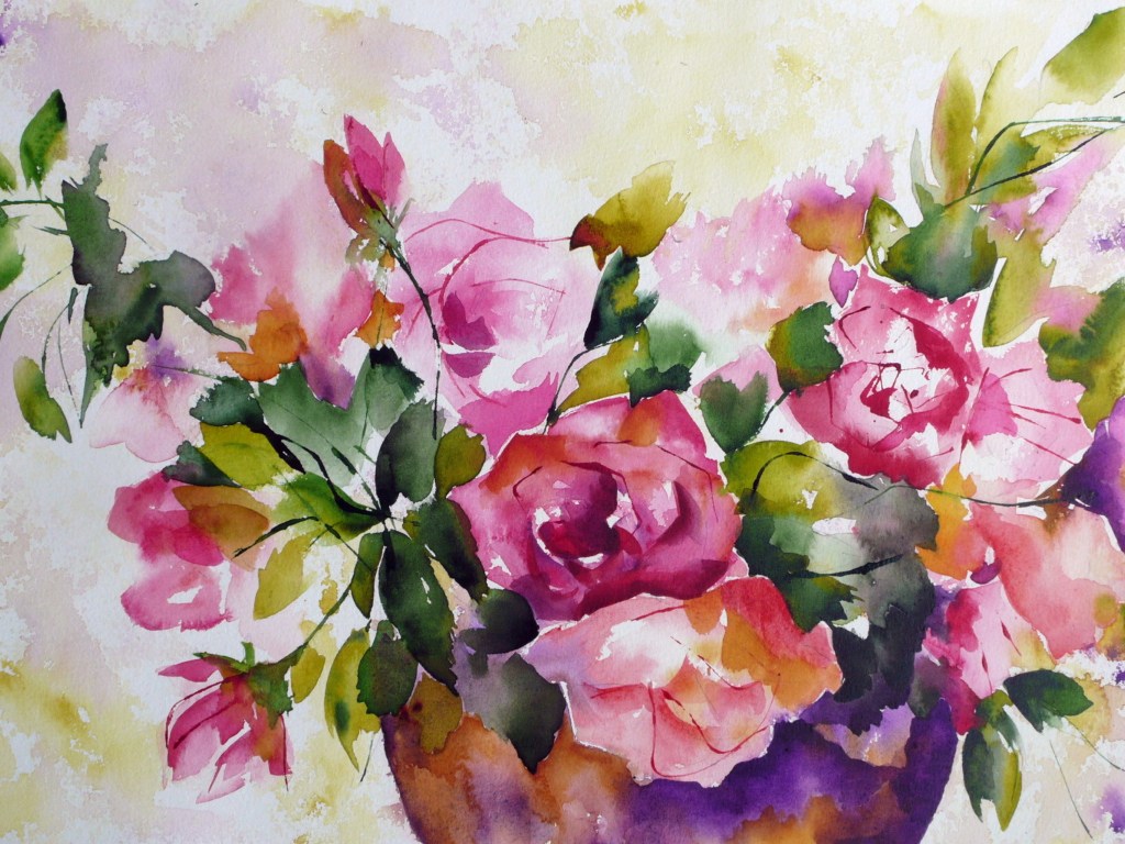 Обои Watercolor Flowers 1024x768