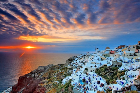 Fondo de pantalla Thira Santorini 480x320