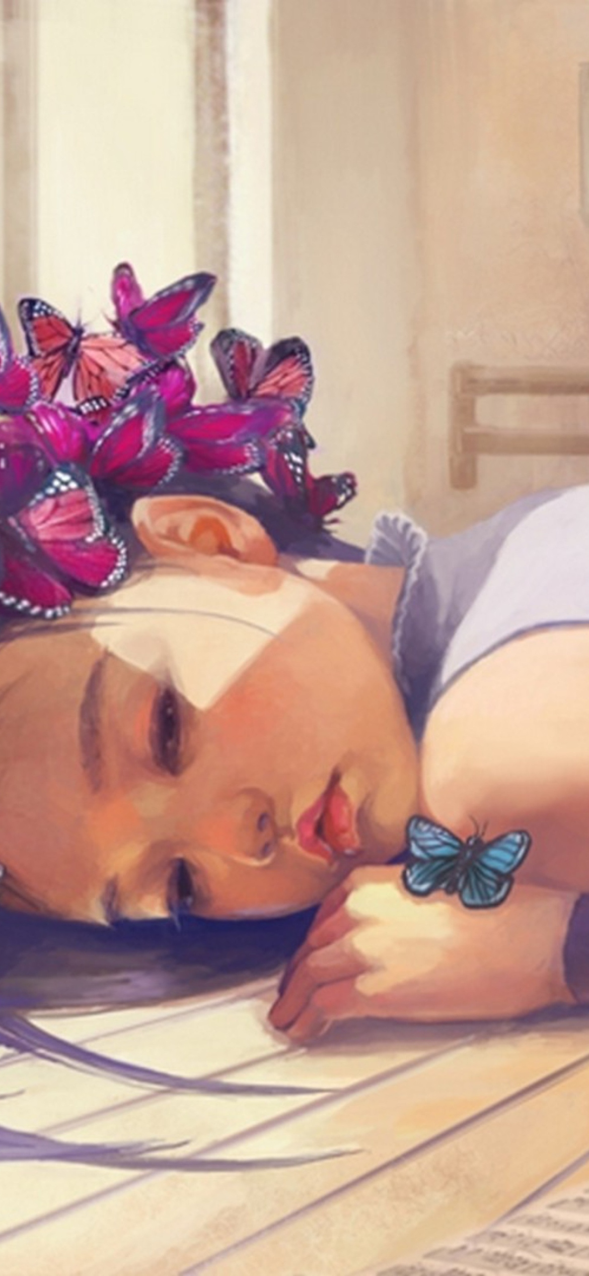 Обои Butterfly Girl Painting 1170x2532