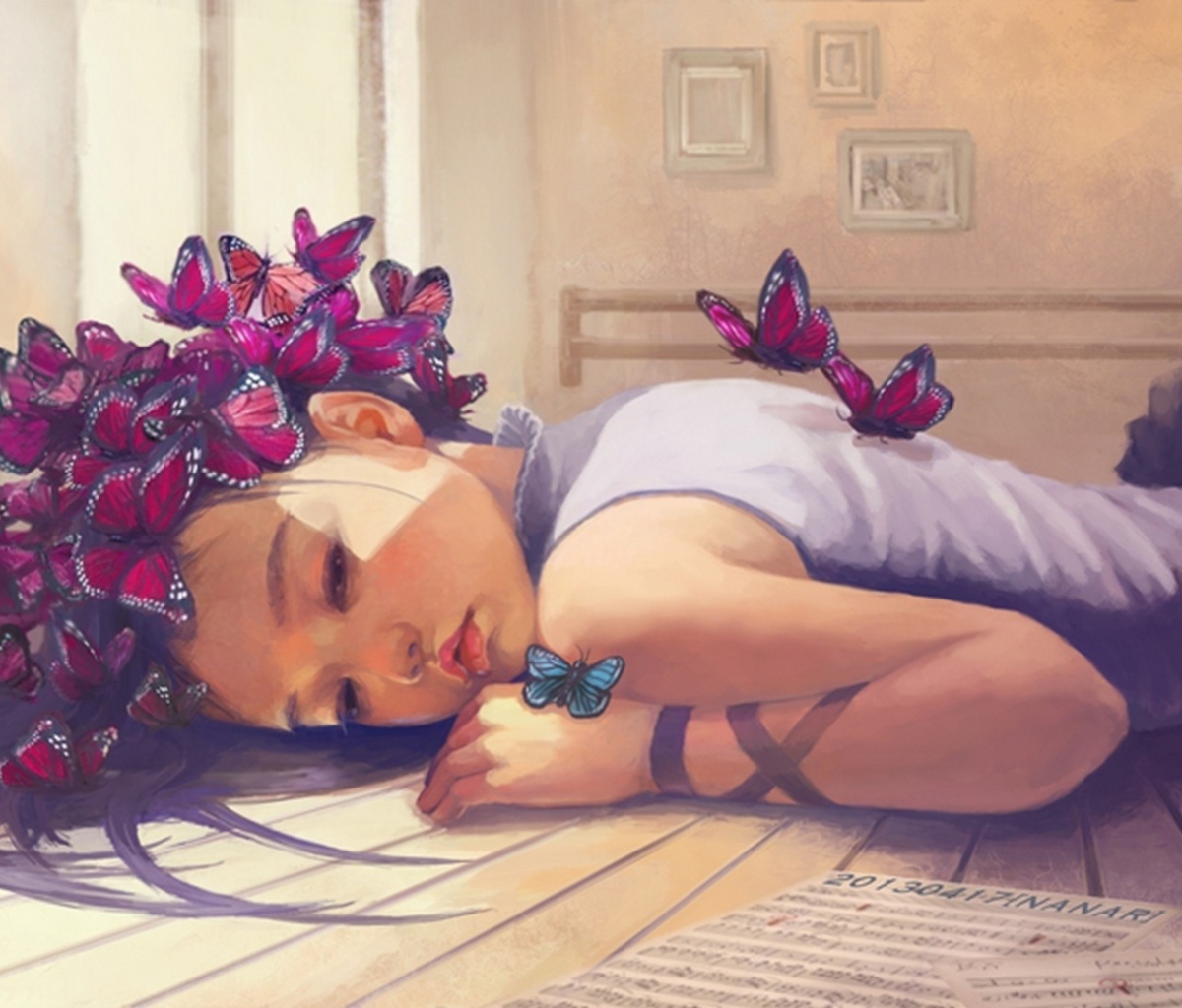 Обои Butterfly Girl Painting 1200x1024