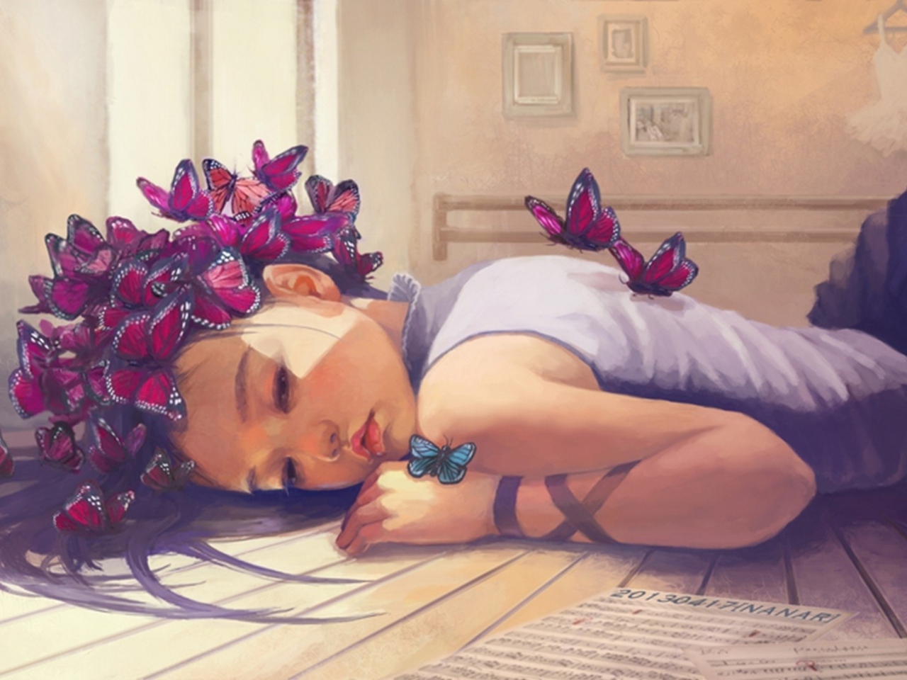 Das Butterfly Girl Painting Wallpaper 1280x960