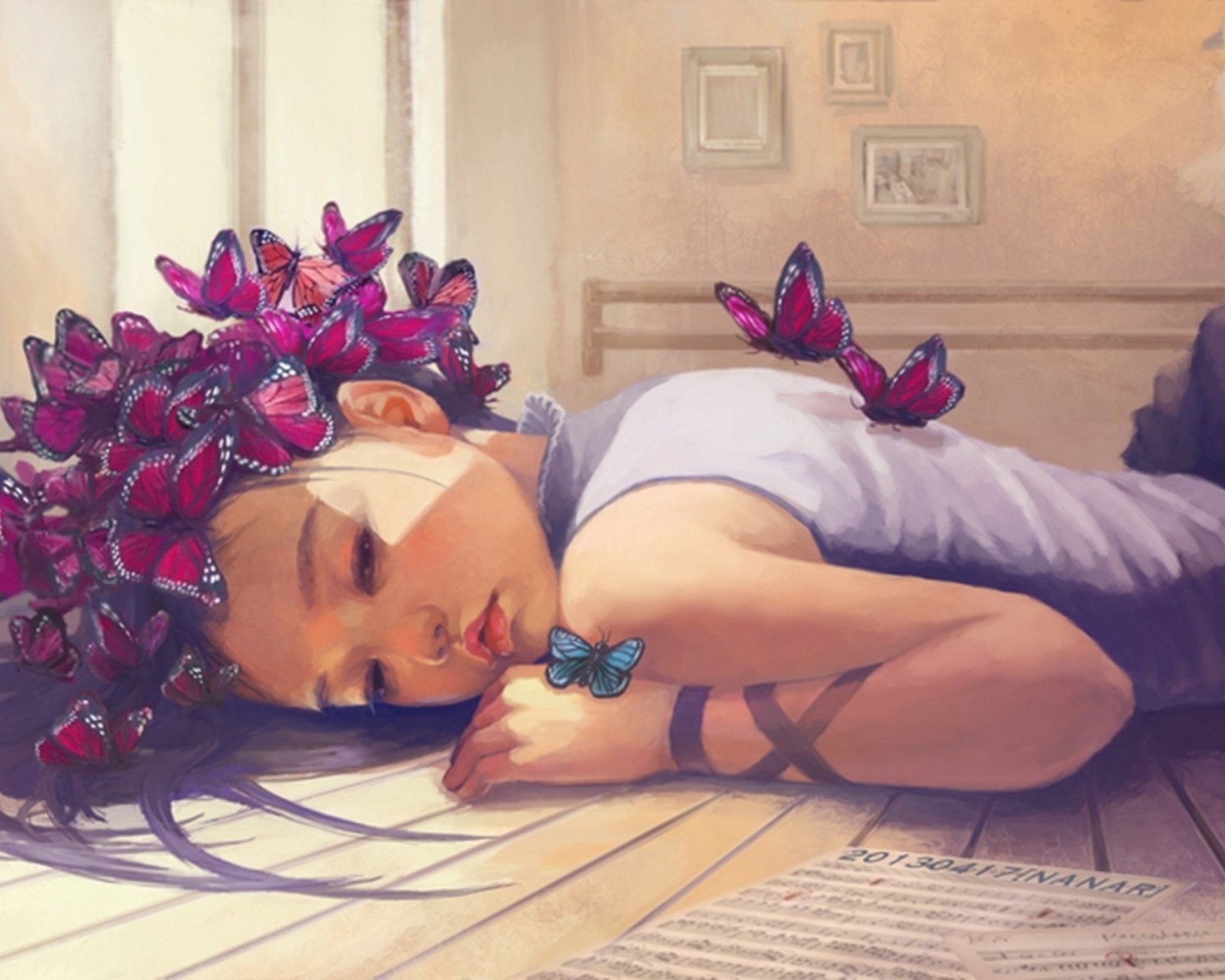 Обои Butterfly Girl Painting 1600x1280