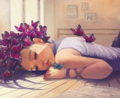 Das Butterfly Girl Painting Wallpaper 176x144