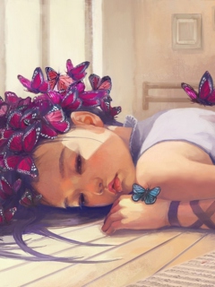 Обои Butterfly Girl Painting 240x320