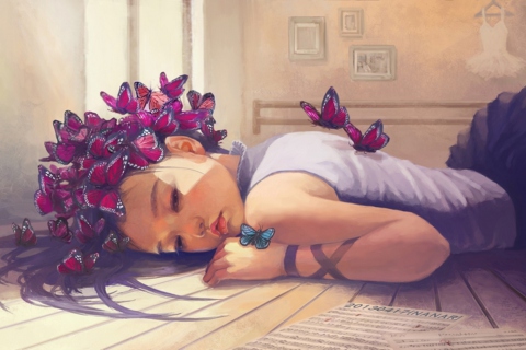 Обои Butterfly Girl Painting 480x320