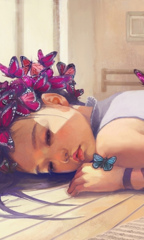 Обои Butterfly Girl Painting 480x800