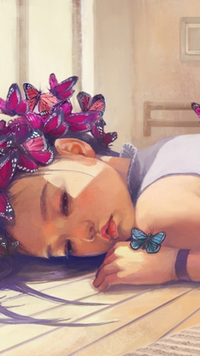 Das Butterfly Girl Painting Wallpaper 640x1136