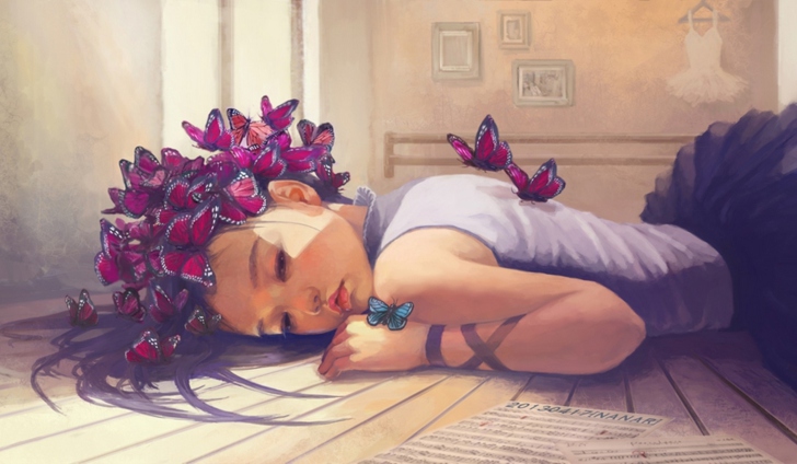 Das Butterfly Girl Painting Wallpaper