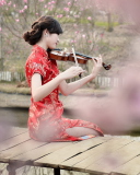 Das Pretty Asian Girl Violinist Wallpaper 128x160
