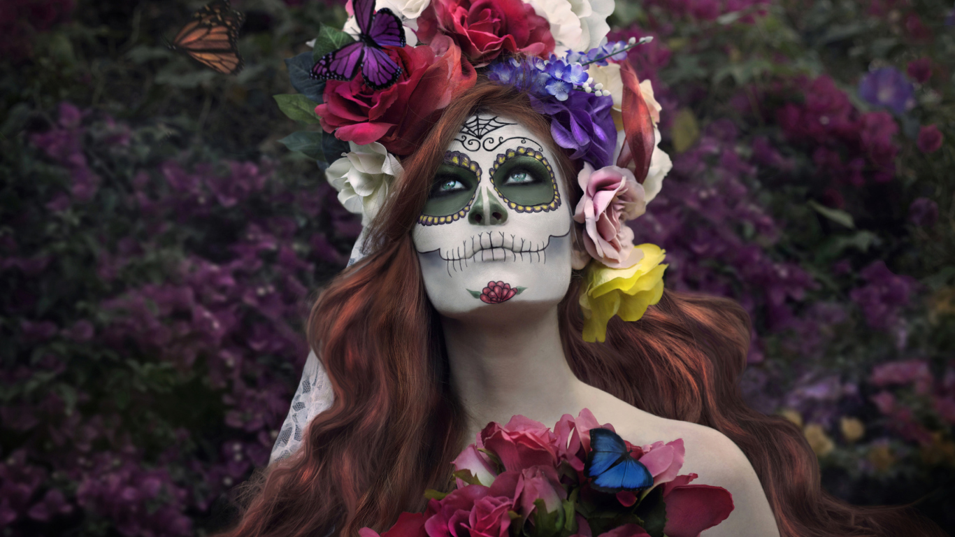 Screenshot №1 pro téma Mexican Day Of The Dead Face Art 1366x768