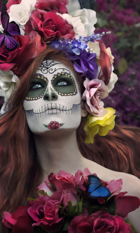 Обои Mexican Day Of The Dead Face Art 480x800