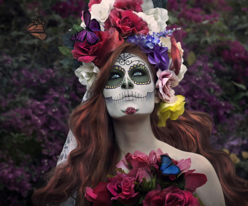 Das Mexican Day Of The Dead Face Art Wallpaper 960x800