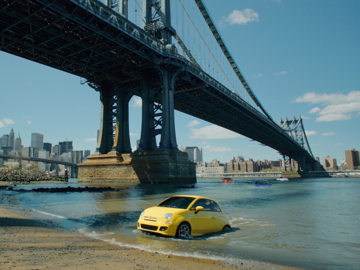 Yellow Fiat 500 Under Bridge In New York City screenshot #1 1152x864