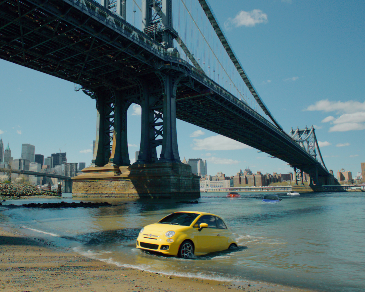 Das Yellow Fiat 500 Under Bridge In New York City Wallpaper 1280x1024