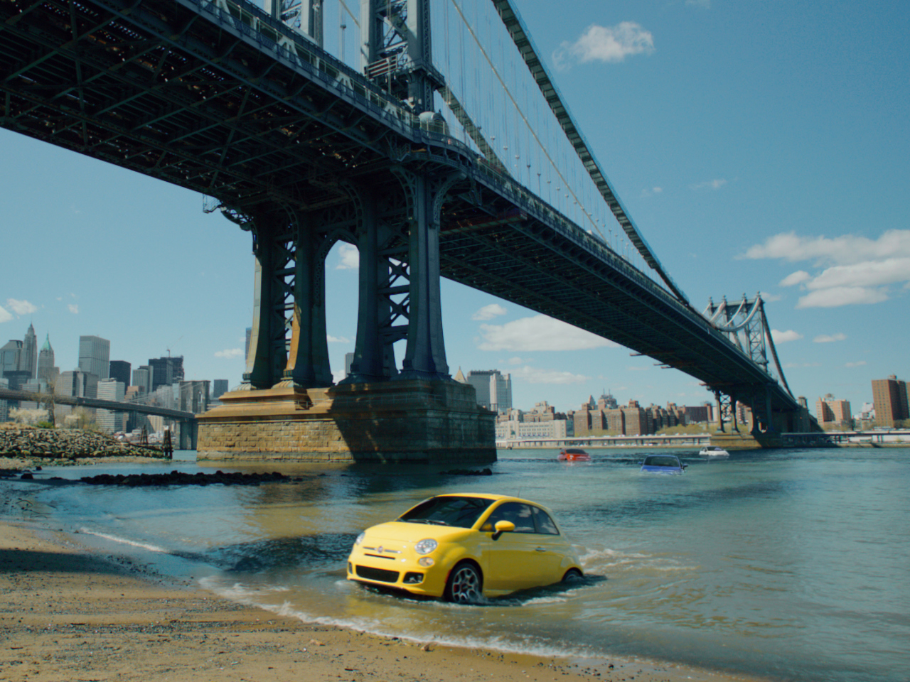 Обои Yellow Fiat 500 Under Bridge In New York City 1280x960