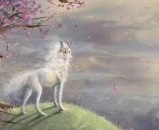 Fondo de pantalla Art Wolf and Sakura 176x144