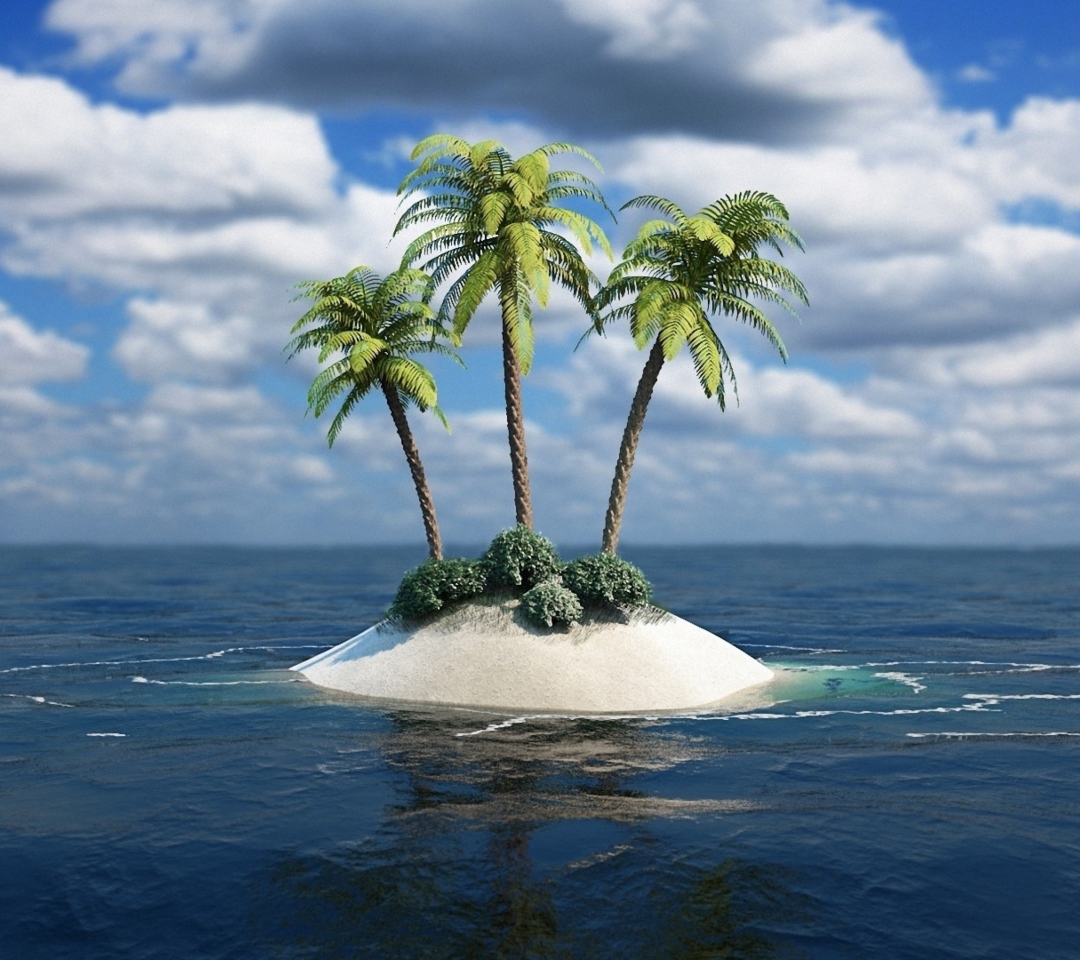 Das 3D Palm Tree Island Wallpaper 1080x960
