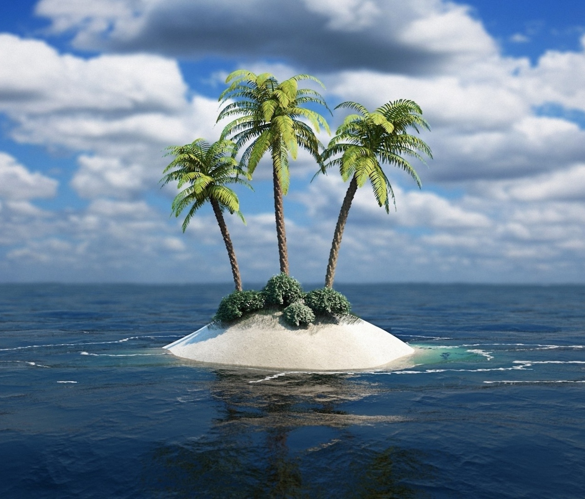 Das 3D Palm Tree Island Wallpaper 1200x1024