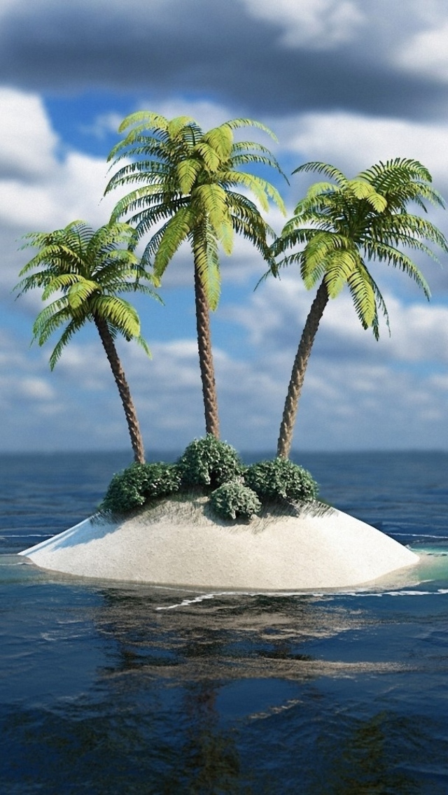 3D Palm Tree Island wallpaper 640x1136