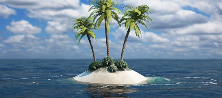 3D Palm Tree Island wallpaper 720x320