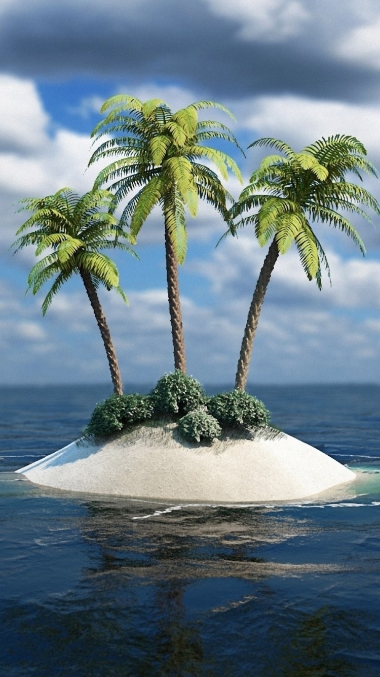 Fondo de pantalla 3D Palm Tree Island 750x1334