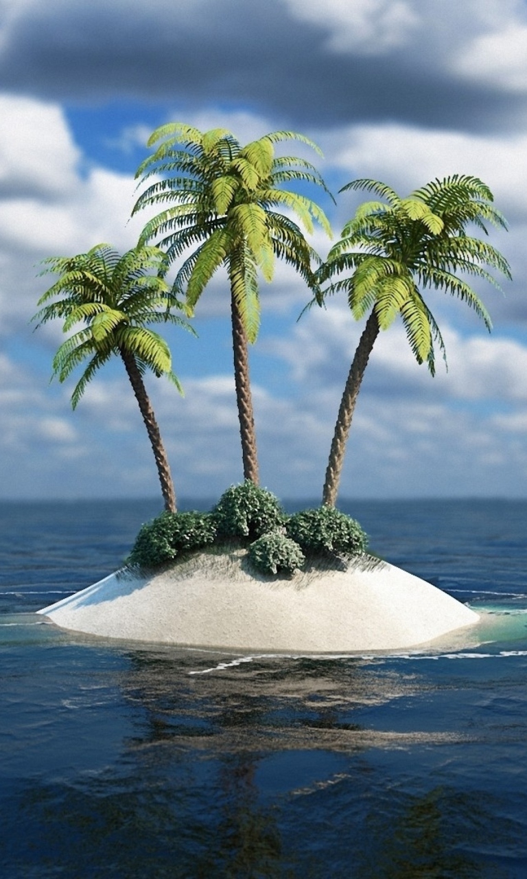 Das 3D Palm Tree Island Wallpaper 768x1280