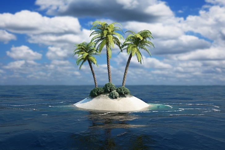 Das 3D Palm Tree Island Wallpaper