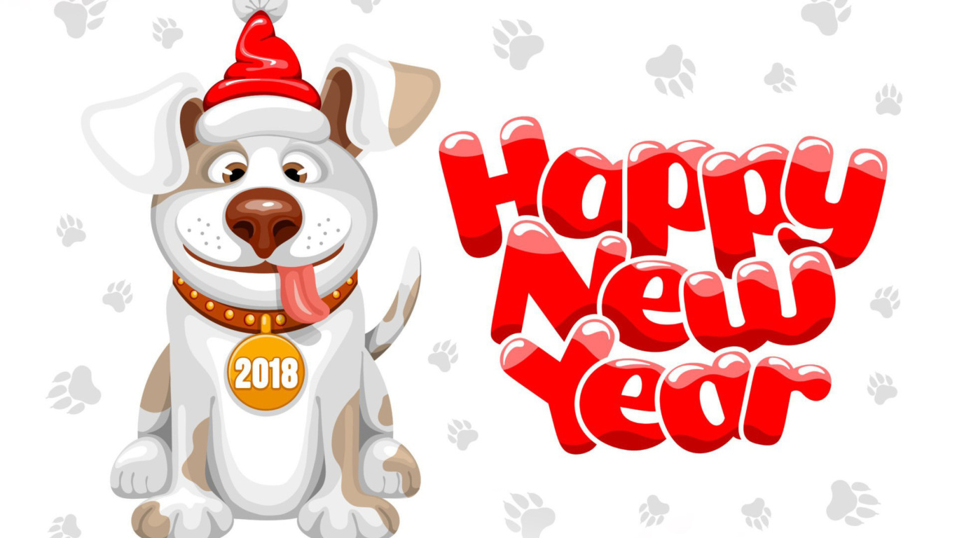 Das New Year Dog 2018 Wallpaper 1366x768