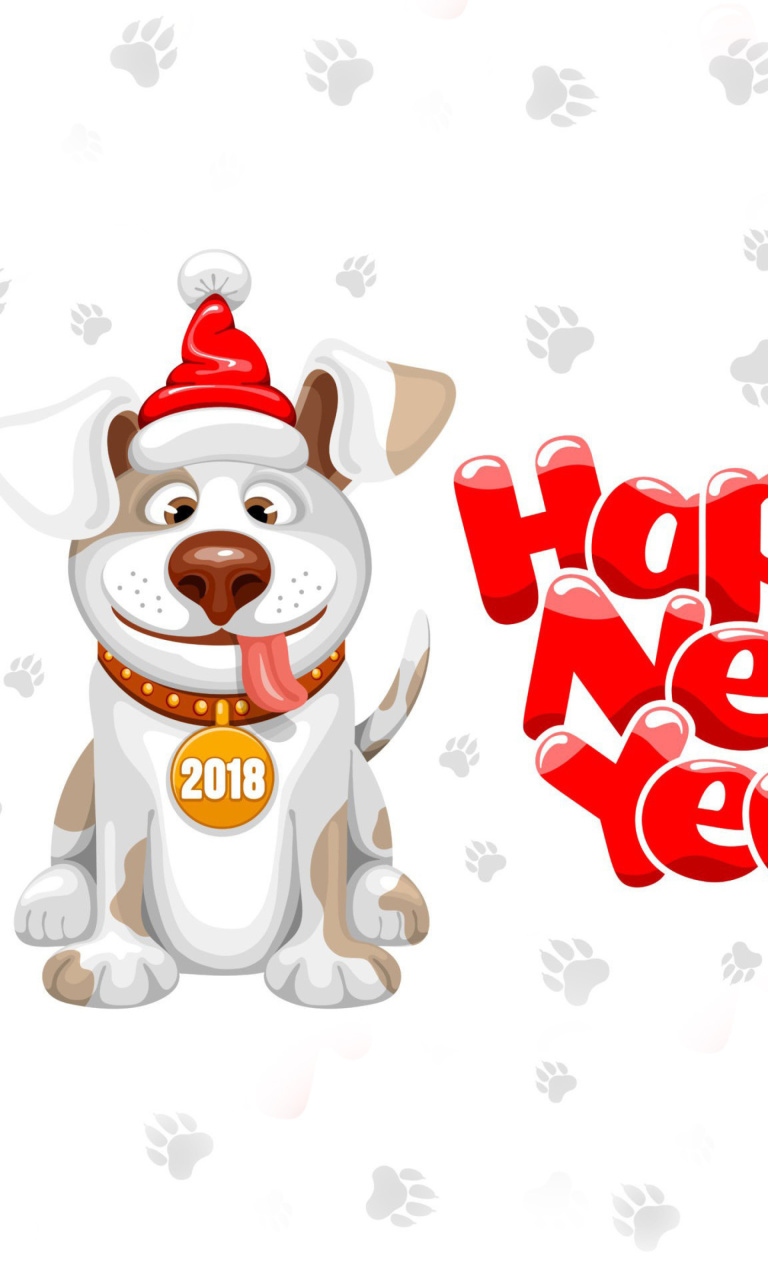Das New Year Dog 2018 Wallpaper 768x1280